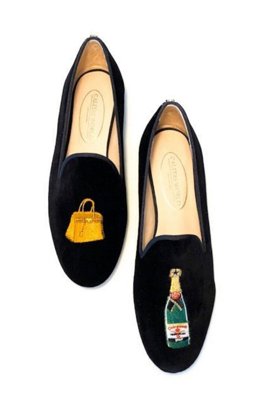 LOAFERS BLACK VELVET, BIRKIN AND CHAMPAGNE 受注販売