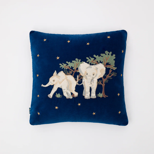 Baby Elephant Conservation Navy Velvet Cushion Cover